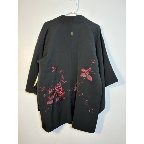 Vintage Japanese Kimono Jacket Black Silk Embroidered Sz One Size - Picture 4 of 7